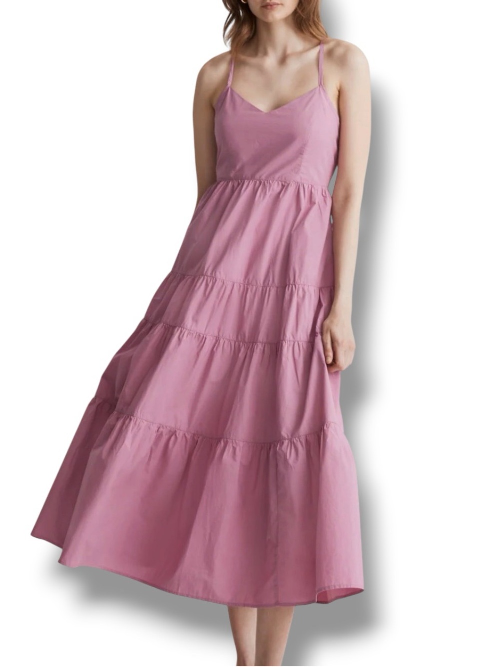 Madewell NWOT 100% Cotton Sidonie Tiered Poplin Maxi Dress Shaded Pink Large